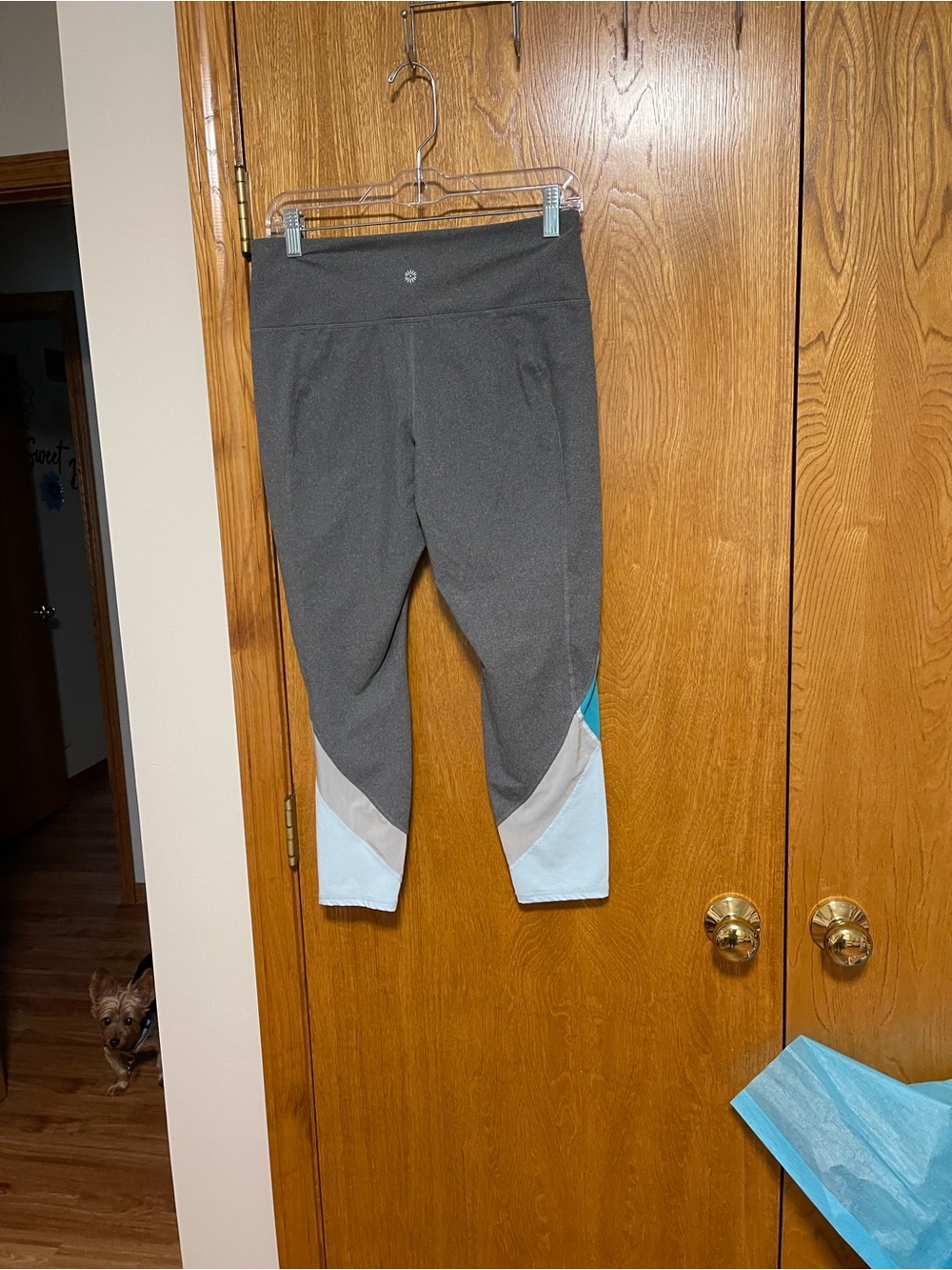 Women’s Gray Colorblock Active Leggings with Light Blue Accents